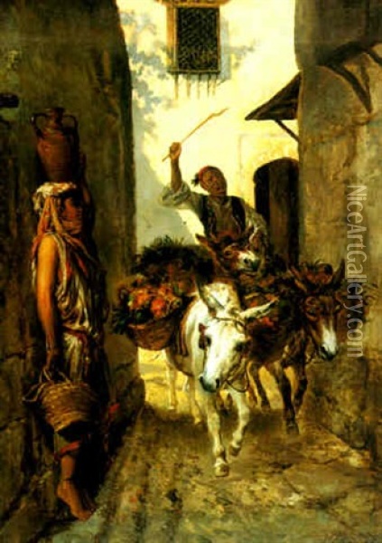 The Laden Donkeys Oil Painting - Alfred Henri Darjou