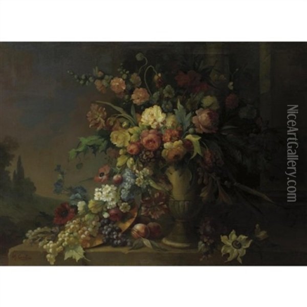 Still Life With Fruit And Flowers Oil Painting - Max Carlier