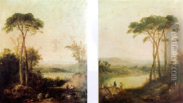 An Italianate View Of A Lake Oil Painting - William Williams Of Plymouth
