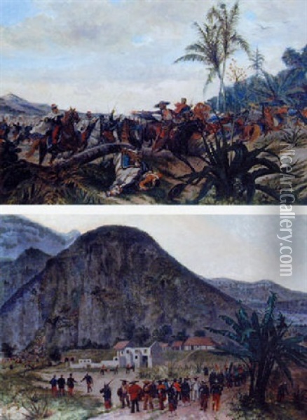 La Charge De L'infanterie Et De La Cavalerie Francaise En Amerique Du Sud Oil Painting - Paul Leon Jazet