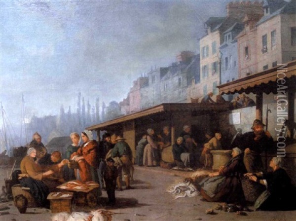 Honfleur, Le Marche Aux Poissons Oil Painting - Louis Alexandre Dubourg
