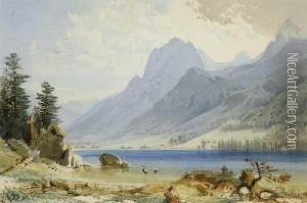 Am Hintersee Bei Berchtesgaden. Oil Painting - Friedrich Wurthle