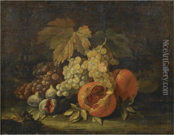 Still Life With Grapes, Figs And Pomegranates Oil Painting - Aniello Ascione