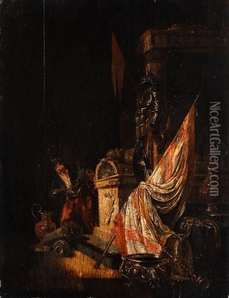 Vanitasallegorie - Rauber Ammarmorsarkophag Oil Painting - Willem De Poorter
