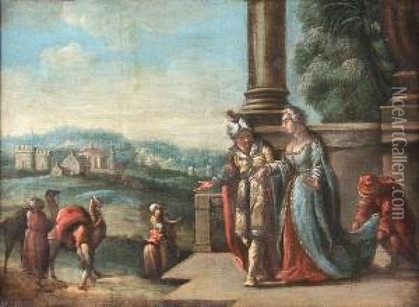 Arrival Of Queen Of Sheba In Jerusalem Oil Painting - Jacopo Bassano (Jacopo da Ponte)