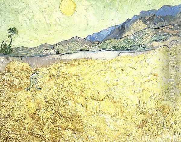 Wheat Fields With Reaper At Sunrise Oil Painting - Vincent Van Gogh