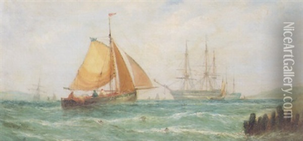 A Summer's Afternoon, Mouth Of The Thames Oil Painting - William Callcott Knell