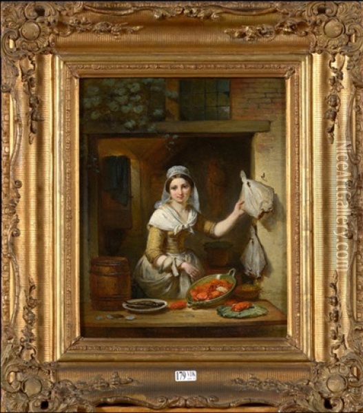 La Marchande De Fruits De Mer Oil Painting - Jean Baptiste Van Eycken