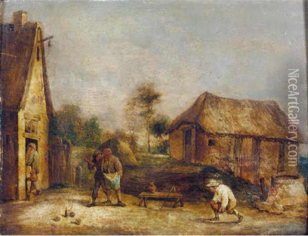 A Landscape With Boors Playing Skittles Oil Painting - David The Younger Teniers