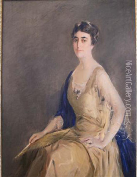 Woman With Fan Oil Painting - John Mclure Hamilton