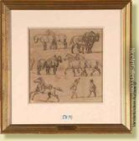 Etudesde Percherons, Encre Sur Papier Oil Painting - Alfred De Dreux