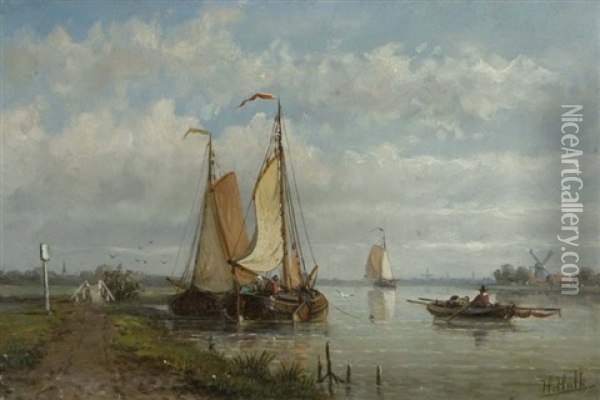 A Dutch River Scene Oil Painting - Hendrik Hulk