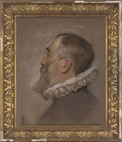 Portrait Of Gentleman, In A White Ruff Oil Painting - Joseph Solomon Solomon