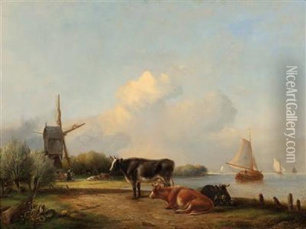 Kuhen Undsegelschiffen Oil Painting - Frederick Lodewijk Huijgens