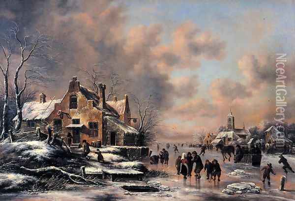 Winter Landscape Oil Painting - Claes Molenaar (see Molenaer)