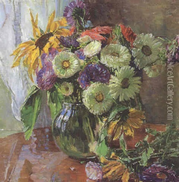 Blumenstrauss In Vase Oil Painting - Carl Moll