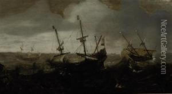 A Whaling Expedition In A Rough Sea Oil Painting - Andries Van Eertvelt