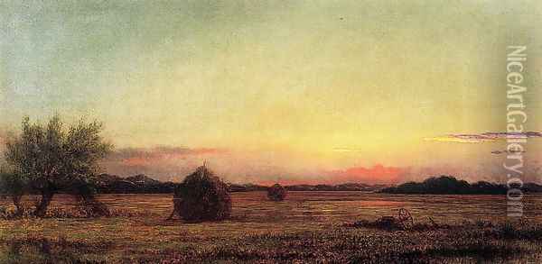 Jersey Meadows With Ruins Of A Haycart Oil Painting - Martin Johnson Heade