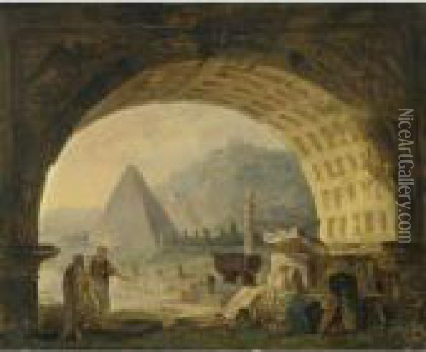 View Of Antiquities Under An Arch Oil Painting - Hubert Robert