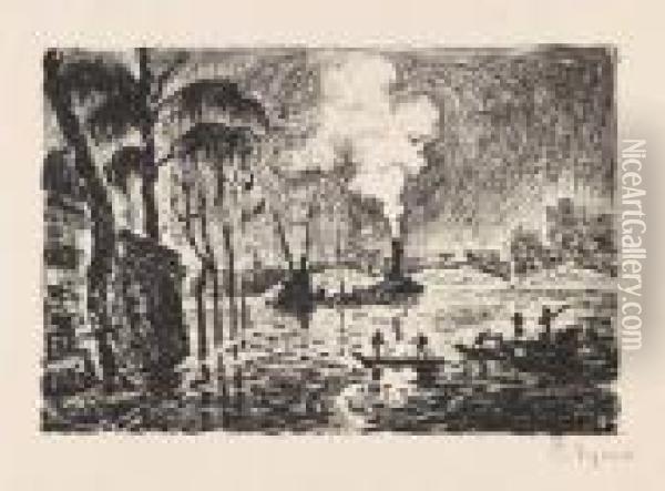 La Seine En Crue, En 1910 (le Pont Des Arts). Oil Painting - Paul Signac