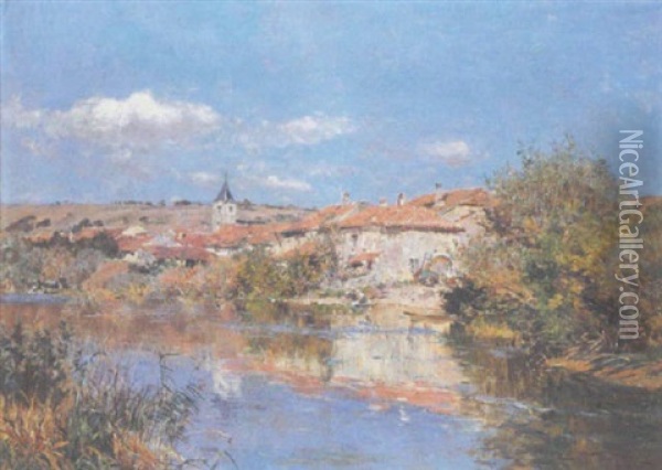 Lavandieres Au Bord D'un Village Oil Painting - Edmond Marie Petitjean