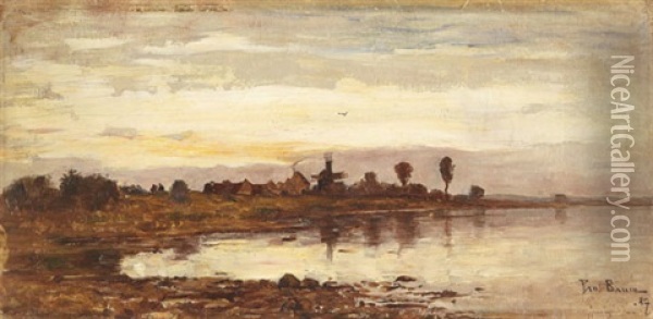 Hollandische Kanallandschaft Mit Windmuhle Oil Painting - Paul Baum