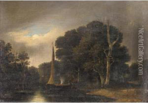 Moonrise On The Bure, Norfolk Oil Painting - John Berney Crome