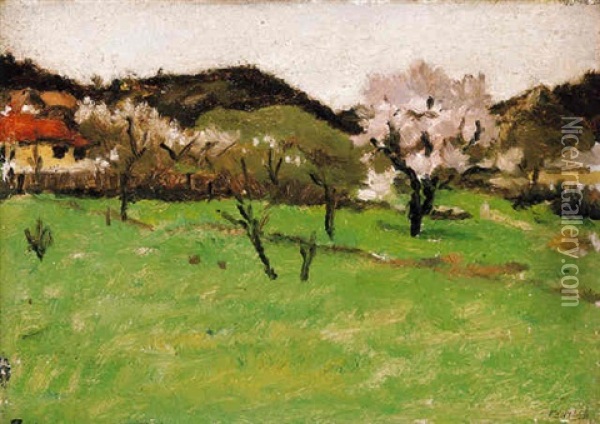 Tavaszi Domboldal (hillside In Spring) Oil Painting - Adolf Fenyes