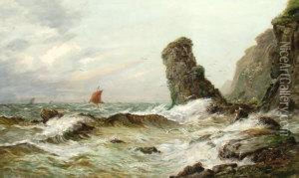 Shipping In Rough Seas Off A Rocky Coast Oil Painting - Thomas, Tom Seymour