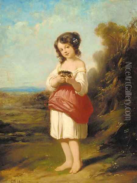 A girl with a bird's nest in a landscape Oil Painting - Charles Baxter