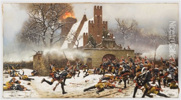 Carl Rochling (1855 - 1920) - Ersturmung Des Kirchhofs In Der Schlacht Bei Leuthen Am 5.12.1757 Oil Painting - Carl Roechling