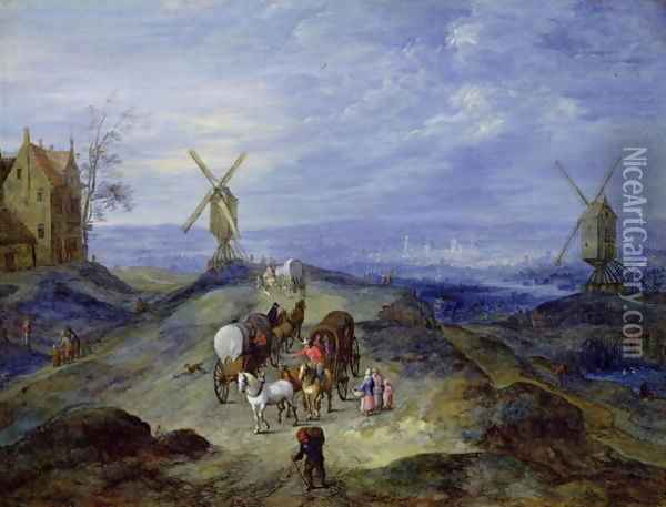 Landscape with Two Windmills 1612 Oil Painting - Jan The Elder Brueghel
