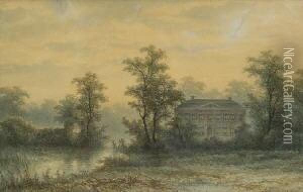 Herrenhaus In
 Parklandschaft. Oil Painting - Johannes Hilverdink
