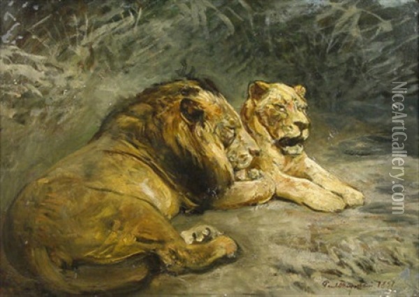 Lowenpaar Oil Painting - Paul Friedrich Meyerheim