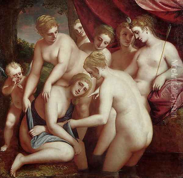 Diana Discovering the Pregnancy of Callisto, 1570 Oil Painting - Luca Cambiaso