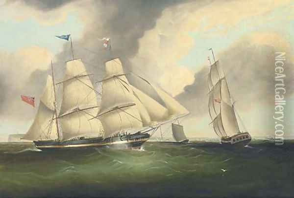 The three-masted barque Charles, in two positions off the North Foreland, signalling for a pilot Oil Painting - English School