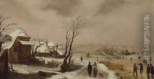 Winter Landscape with a Farm Oil Painting - Adam van Breen