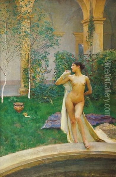 Akt V Zahrade Oil Painting - Vojtech Adalbert Hynais