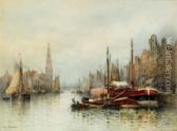 Vue D'un Canal En Hollande Oil Painting - Louis Timmermans