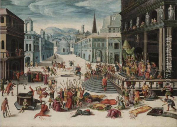 The Massacre Of The Triumvirate Oil Painting - Antoine Caron