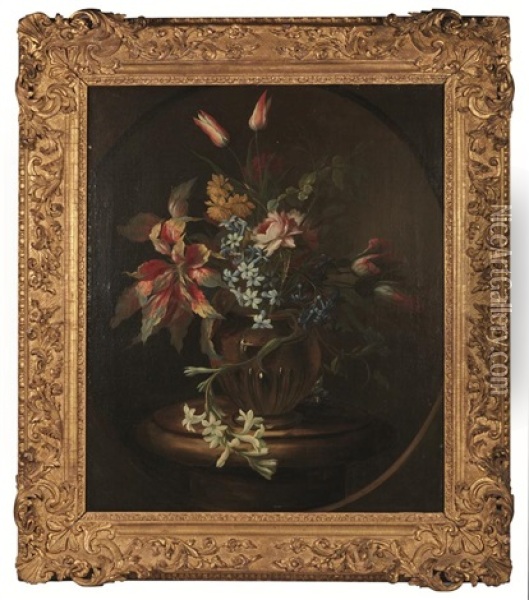 Bouquet De Fleurs Dans Un Ovale Peint Oil Painting - Nicola van Houbraken