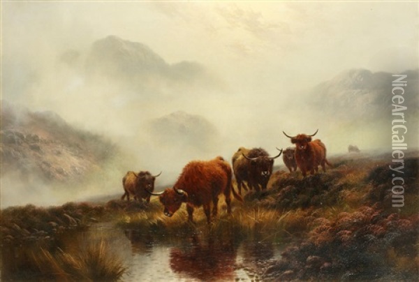 Morning Mists And Highland Rovers Oil Painting - Harald R. Hall