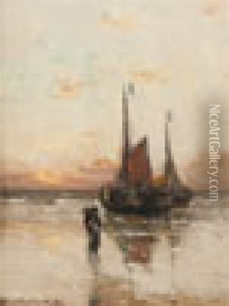 Barques Au Couchant, Retour De Peche Oil Painting - Gerhard Arij Ludwig Morgenstjerne Munthe