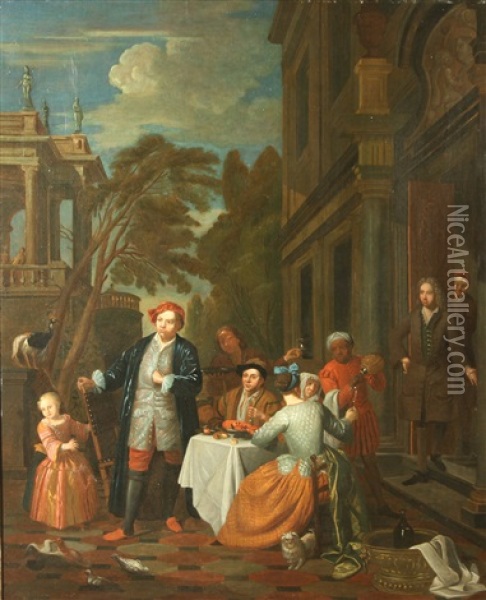 Diners On A Terrace Oil Painting - Jan Josef Horemans the Elder