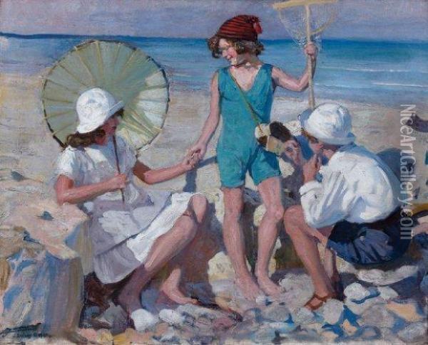 Le Bain De Soleil A Isigny Sur Mer Oil Painting - Lucien Hector Jonas