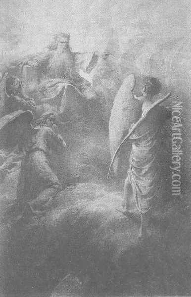 Illustration to Imre Madachs The Tragedy of Man- In the Heaven Scene 1 1887 Oil Painting - Mihaly von Zichy