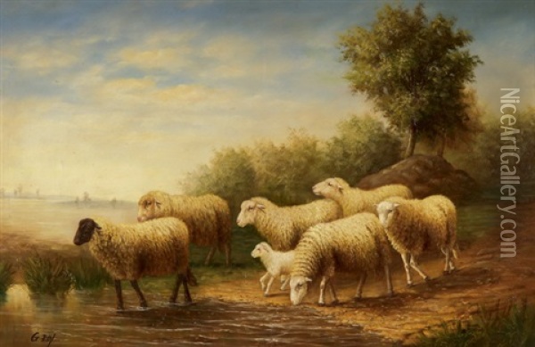 Schafe Vor Weiter Landschaft Oil Painting - Giovanni Roy