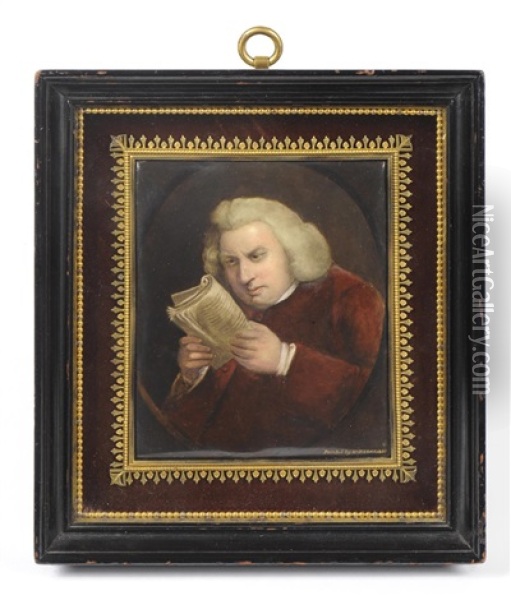 Portrait Miniature Of Dr Johnson After Sir Joshua Reynolds Oil Painting - William Essex
