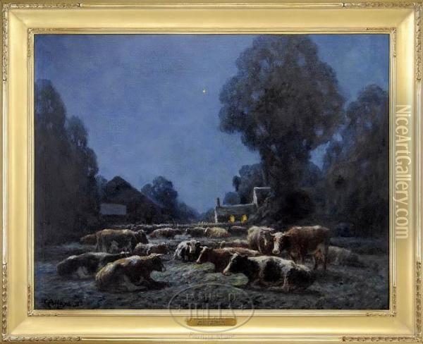 Moonlight On The Farmstead Oil Painting - George Arthur Hays