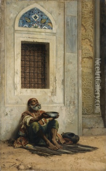 Mendicant At The Mosque Door Oil Painting - Stanislaus von Chlebowski